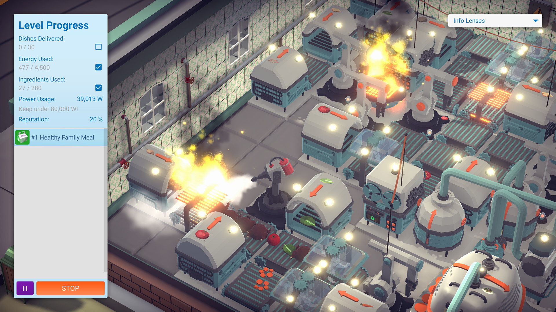 Automachef公式紹介画面：火災が起きたラインと、進行情報を見る