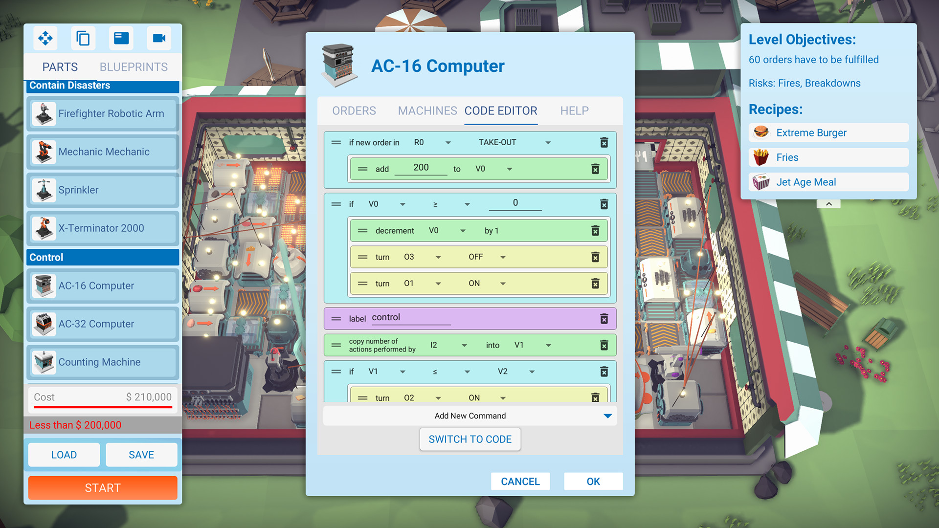 Automachef公式紹介画面：コンピューターの設定で、機械の動作条件を組む