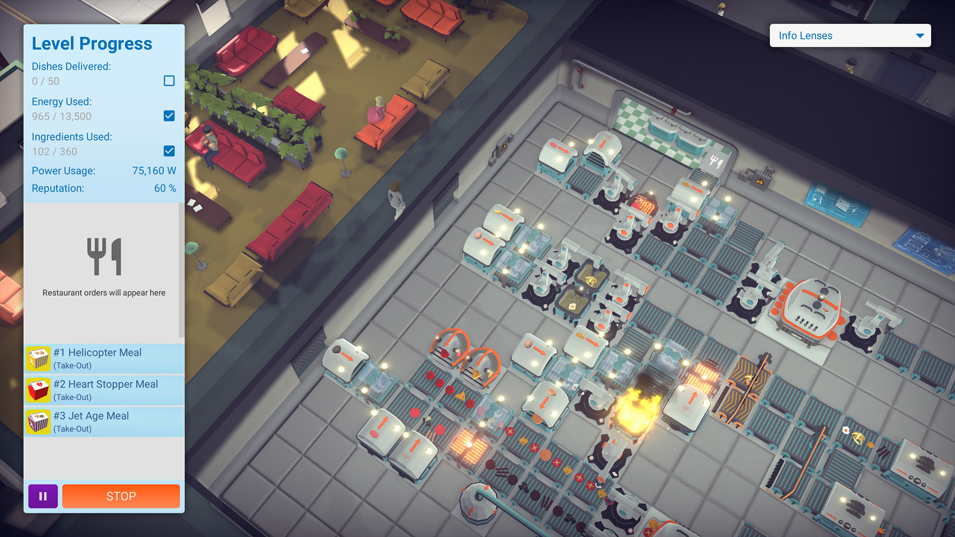Automachef公式紹介画面：店内の運転と、営業状態の表示を見比べる