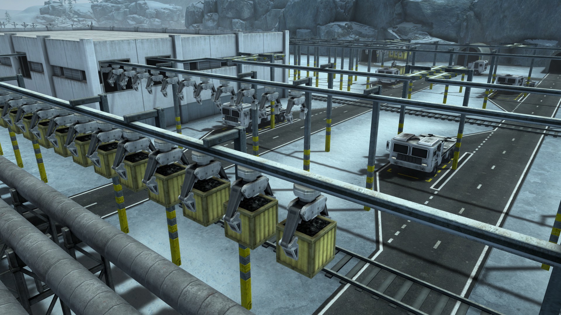 Automation Empire公式紹介画面：工場の出口と、積み替える場所を見る