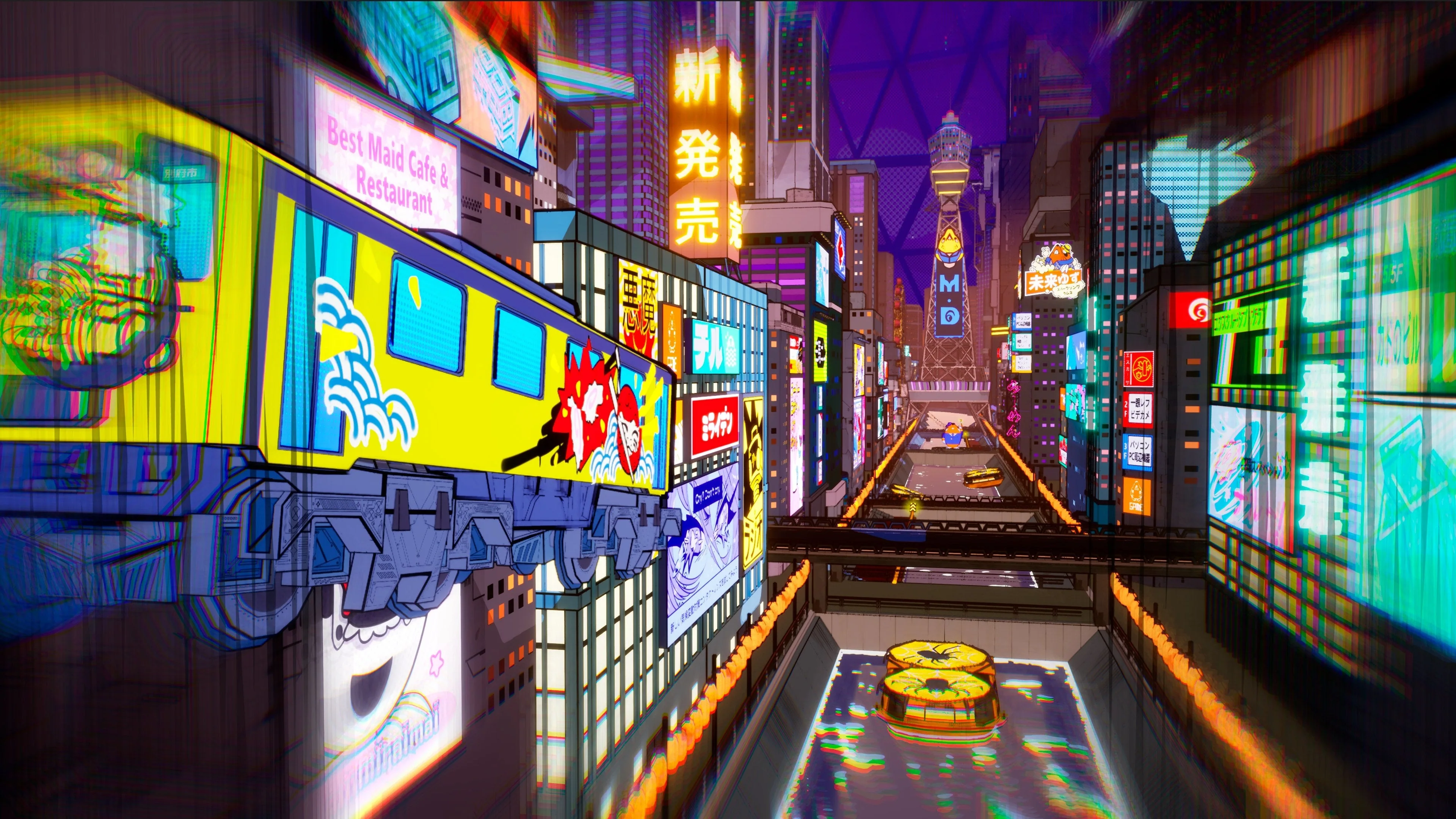 都市の線路から飛び出す列車のゲーム画面