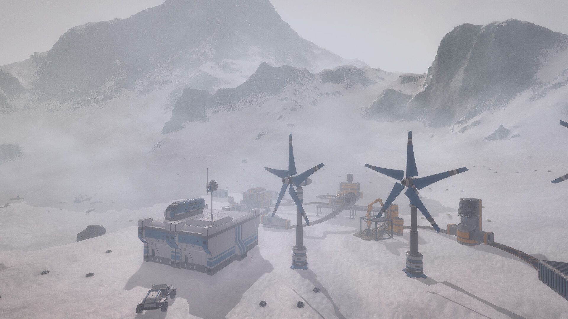 Eden Crafters公式紹介画面:寒い景観でも設備と地形を見比べる