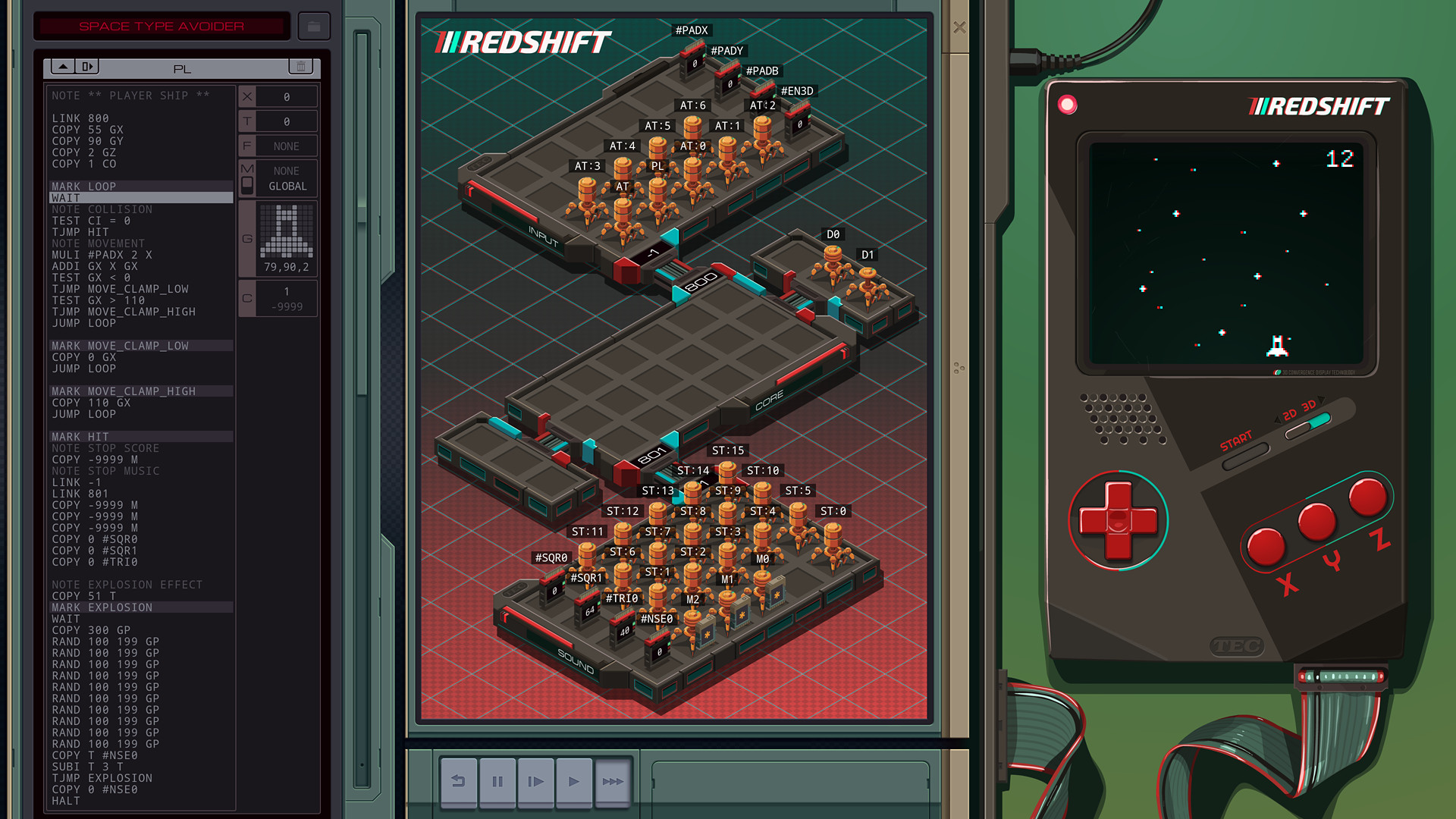 EXAPUNKS公式紹介画面:TEC Redshiftで、作った動きをゲーム画面へつなぐ