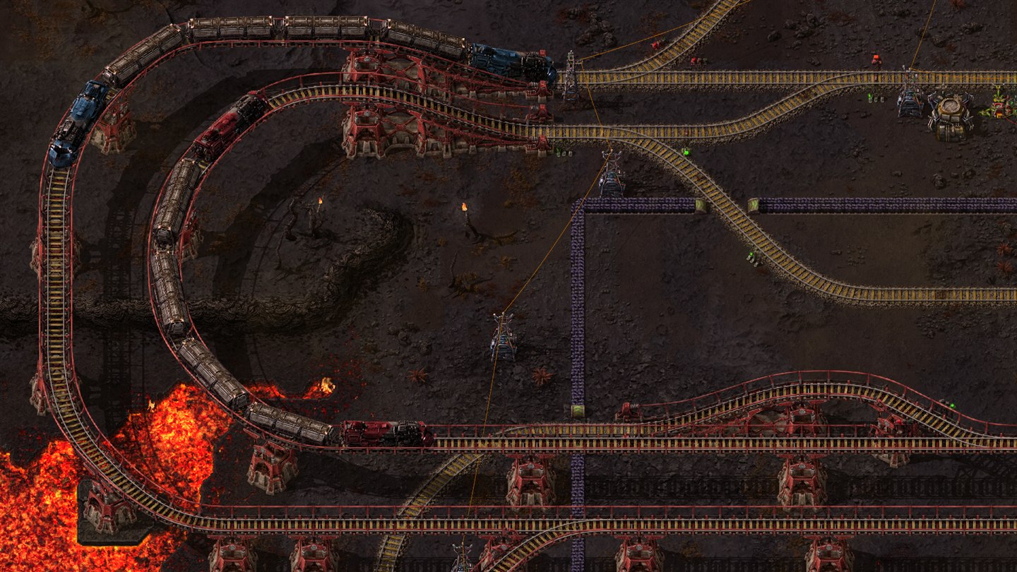 ヴルカヌスの溶岩上に高架線路を通す公式ゲーム画面