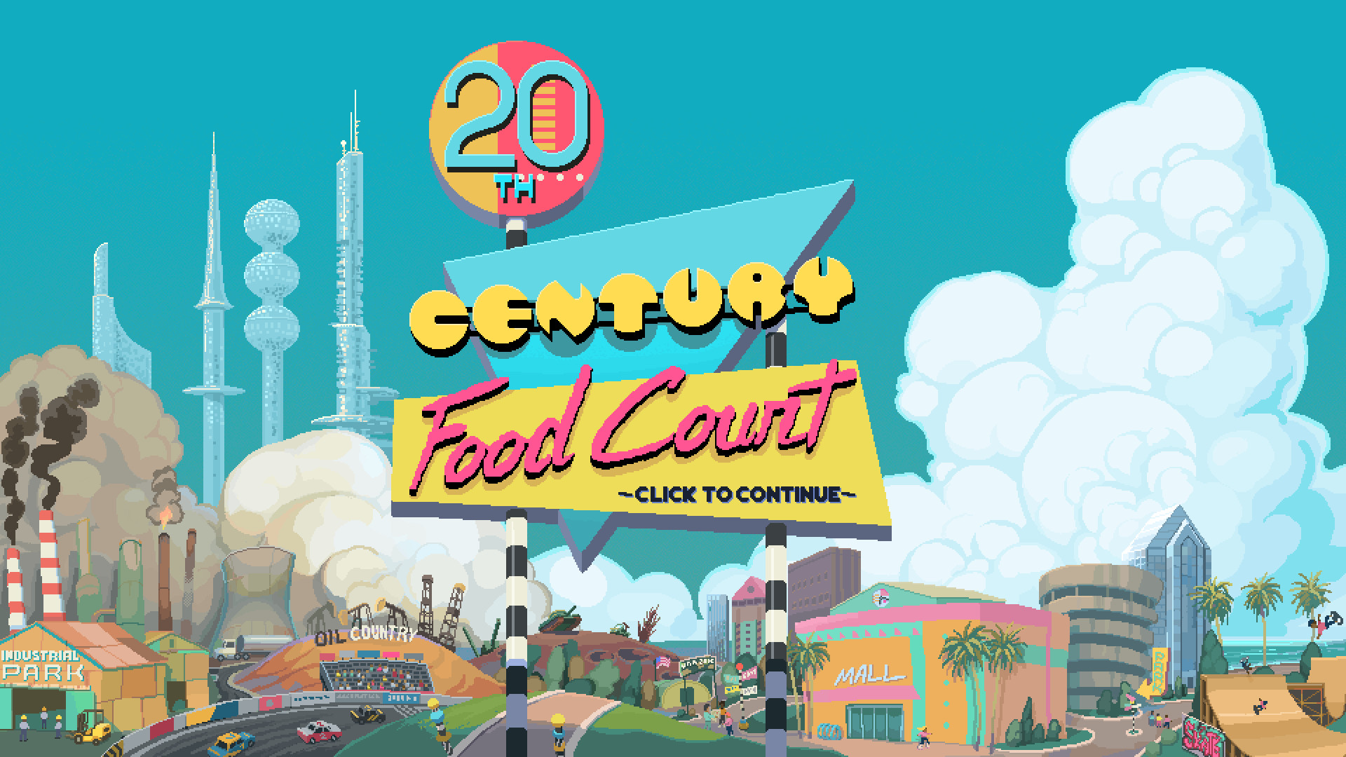 Last Call BBS公式紹介画面：Food Courtのタイトル画面で、作品内の時代感を見る