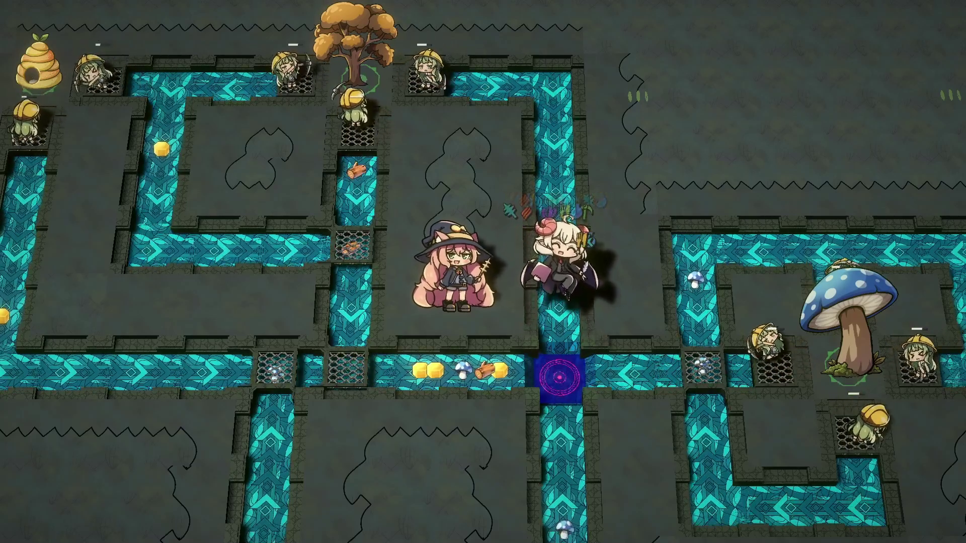 採掘ゴブリンと資源を運ぶコンベアのゲーム画面