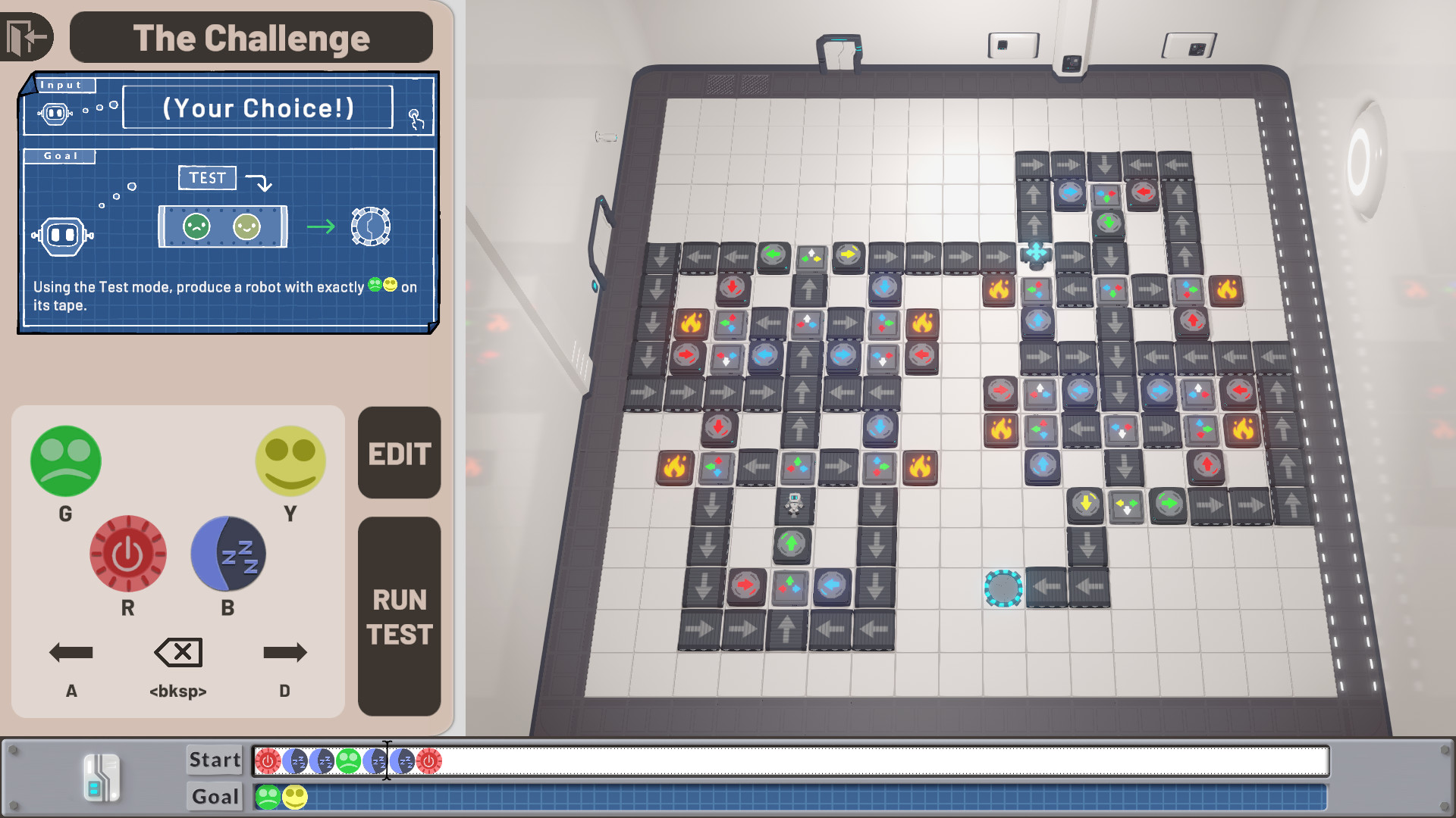 Manufactoria 2022公式紹介画面：広い盤面では、別の構成を試す余地を見る