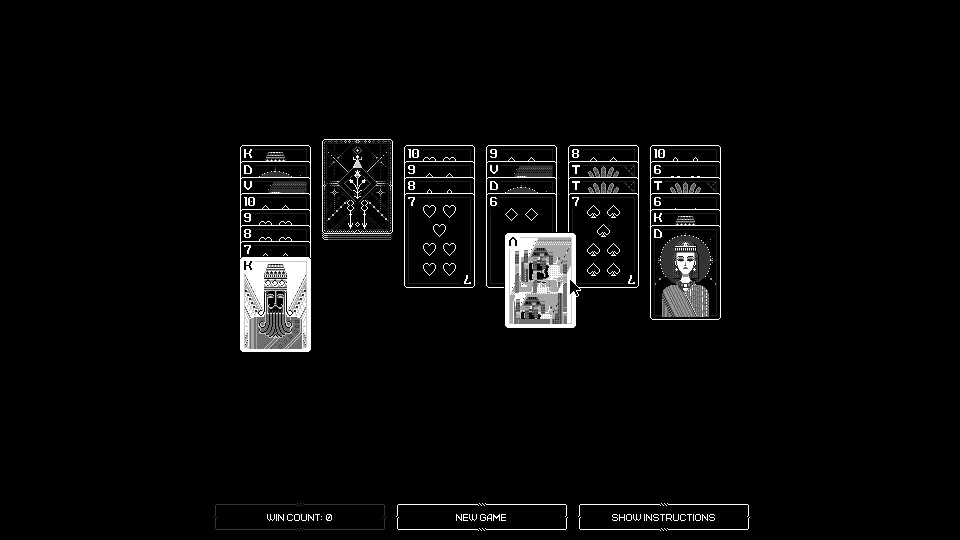 MOLEK-SYNTEZ公式紹介画面：ソリティアで、盤面の命令とは別の遊びに切り替える