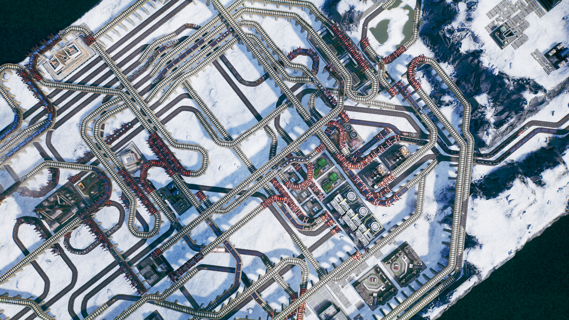 RAILGRADE公式紹介画面:雪のマップでは線路の層と合流点を見分ける
