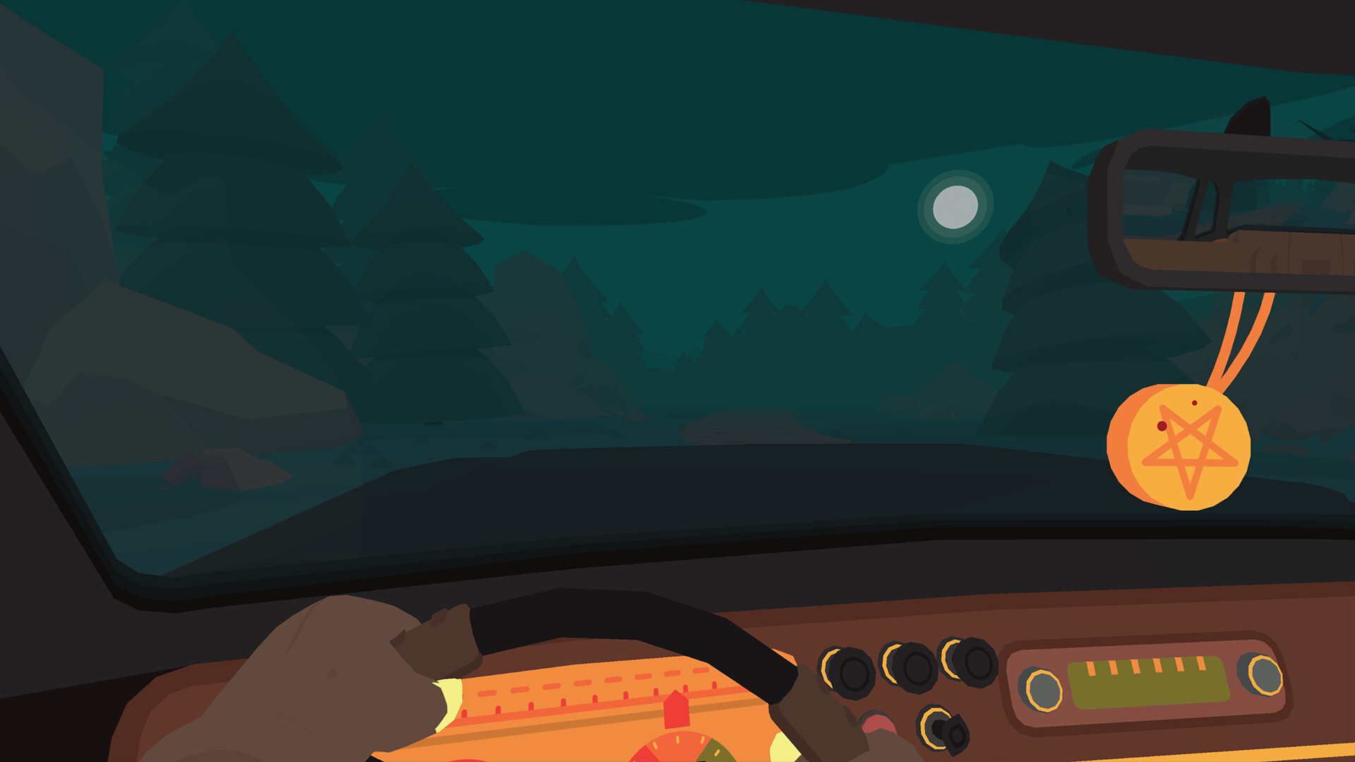 SULFURの車内から夜の道を見ているゲーム画面