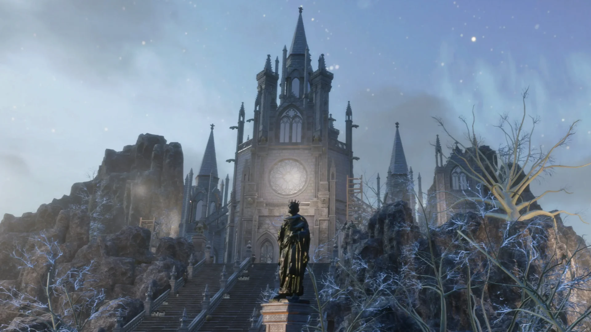 雪の中の建物を写した公式ゲーム画面