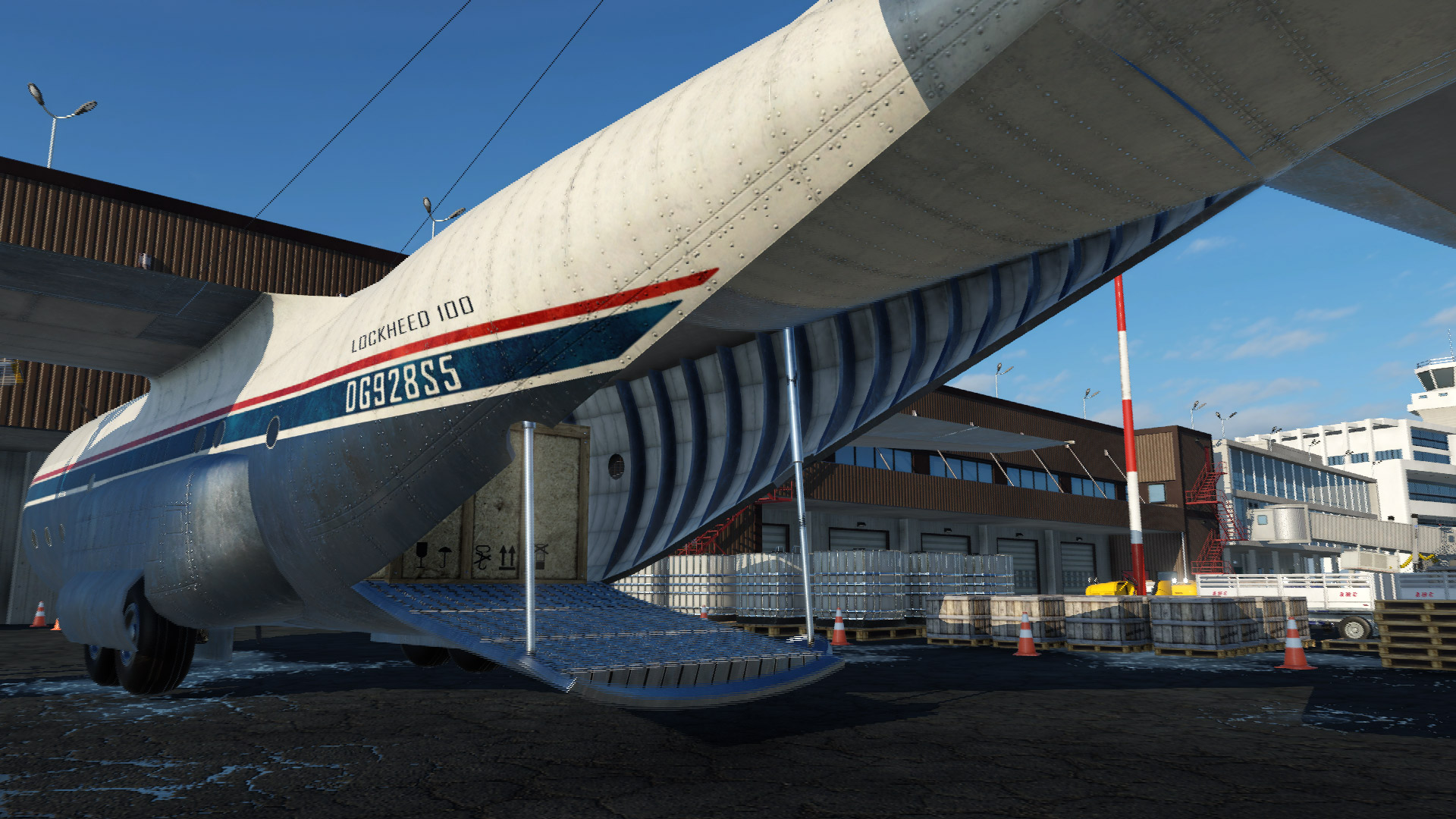 Transport Fever 2公式紹介画面：空港の施設と航空機の関係を見る